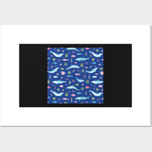 Dolphins swimming in the deep blue sea Posters and Art